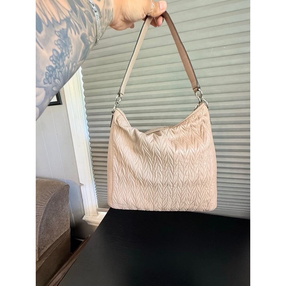 Coach Madison Sophia Gathered Leather Hobo Shoulder Bag Beige Purse Slouchy Bag